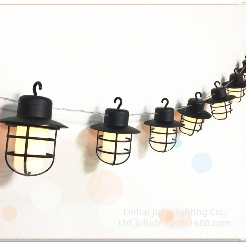 Șir de lumini LED solare cu bile negre și cârlige pentru grădină, curte și balcon – decor festiv de iluminat