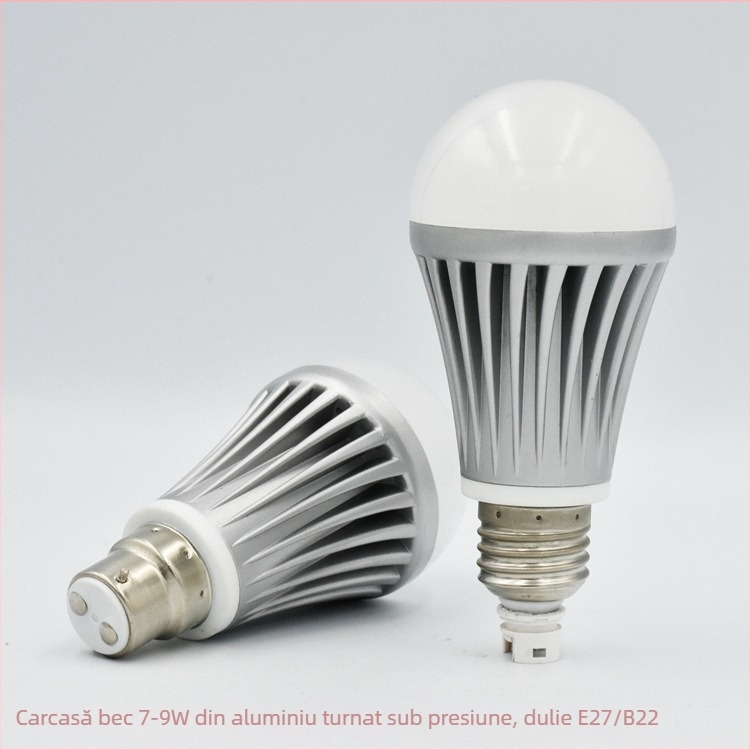 Carcasă LED A60 cu kit de priză E27/B22, alb și argintiu, radiator din aluminiu turnat, 5-7W