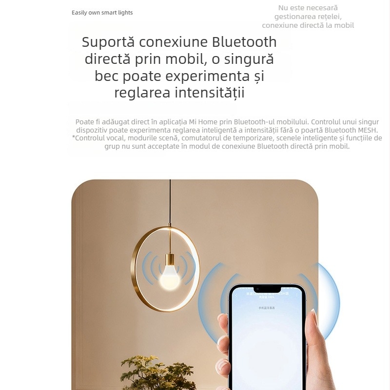 Lampa LED inteligentă cu bază E27, versiune Bluetooth Mesh, utilizare casnică, control de la distanță prin telefon și control vocal