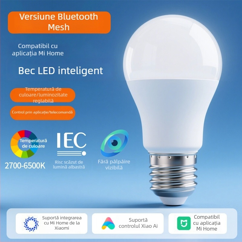 Lampa LED inteligentă cu bază E27, versiune Bluetooth Mesh, utilizare casnică, control de la distanță prin telefon și control vocal
