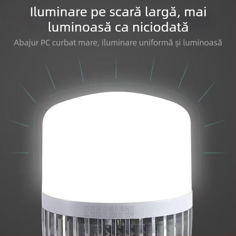 Lampa LED economisitoare cu bază E27 pentru casă, atelier, șantier și fabrică; flux luminos 6000 lm, CRI 90–100, corp din aluminiu, difuzor PC, seria Bubble, LED 2835, ne-dimmabilă, 220 V, IP30, durată de viață 3 ani