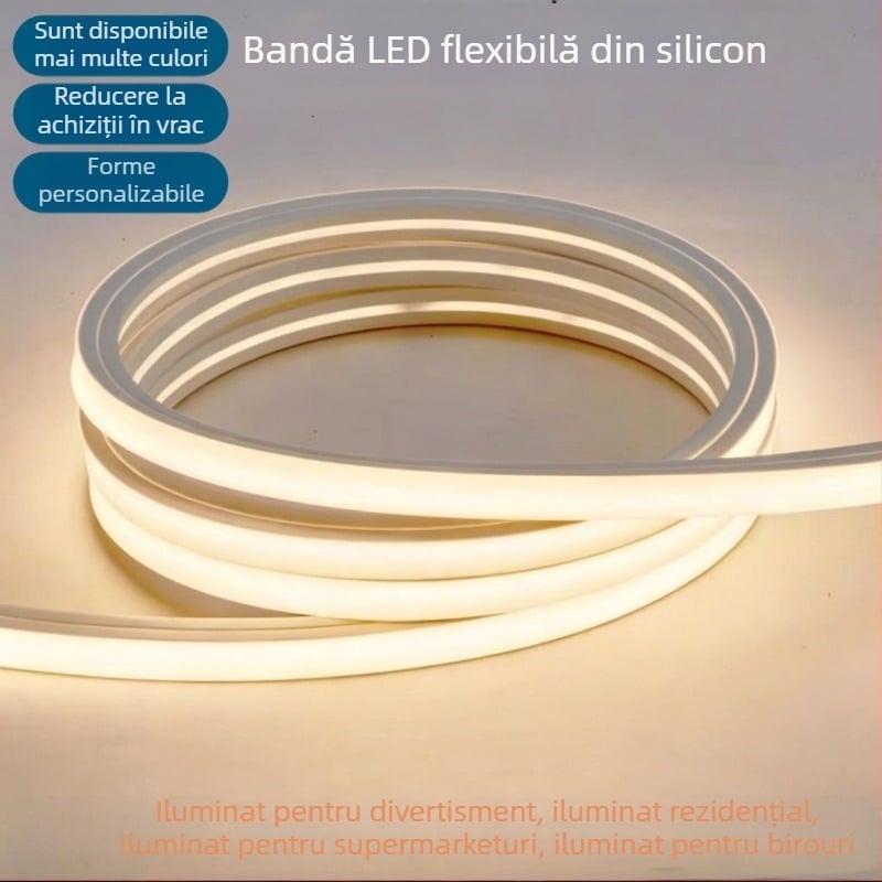 Bandă LED din silicon, cu iluminare liniară încorporată pentru decor, husă flexibilă din silicon, rezistentă la apă, 24V, luminozitate ridicată