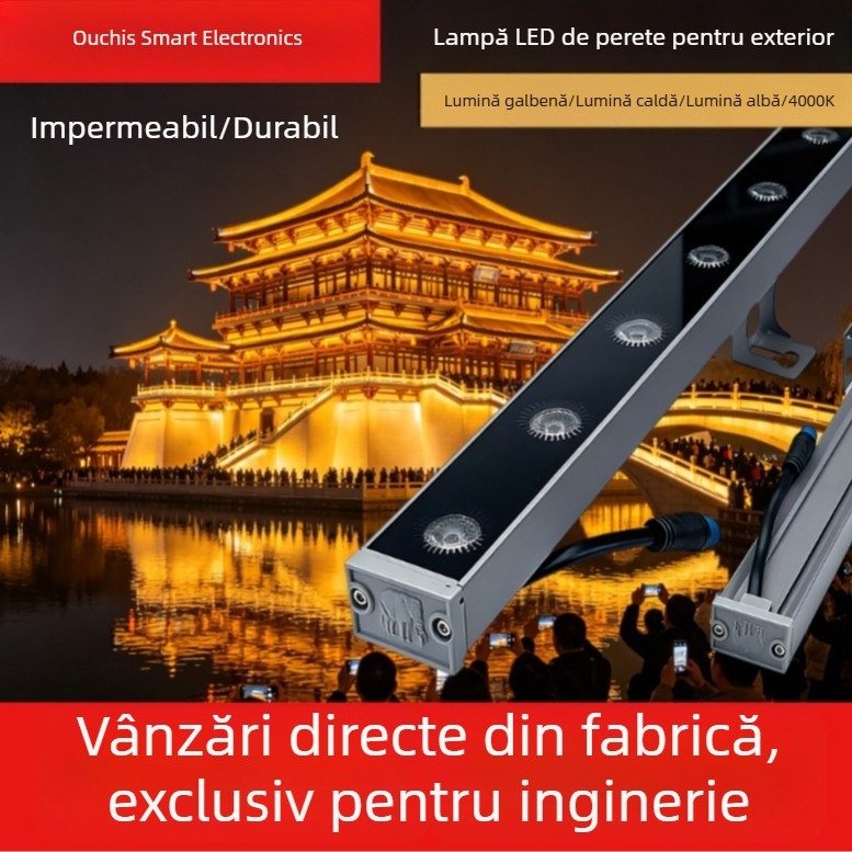 LED DMX wall washer pentru zid, iluminare exterioară impermeabilă, puternică, pentru fațade, scări și ambient exterior