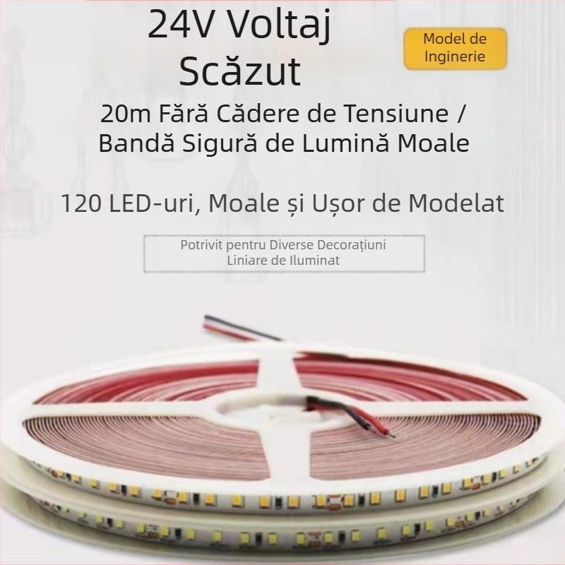 Bandă LED liniară de 24V, versiune goală, autoadezivă 12V, joasă/înaltă tensiune, 20 m, fără scădere de tensiune