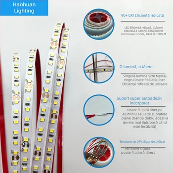 Bandă LED 24V2835, 20 m, fără scădere de tensiune, autoadezivă pentru tavan, iluminare COB liniară