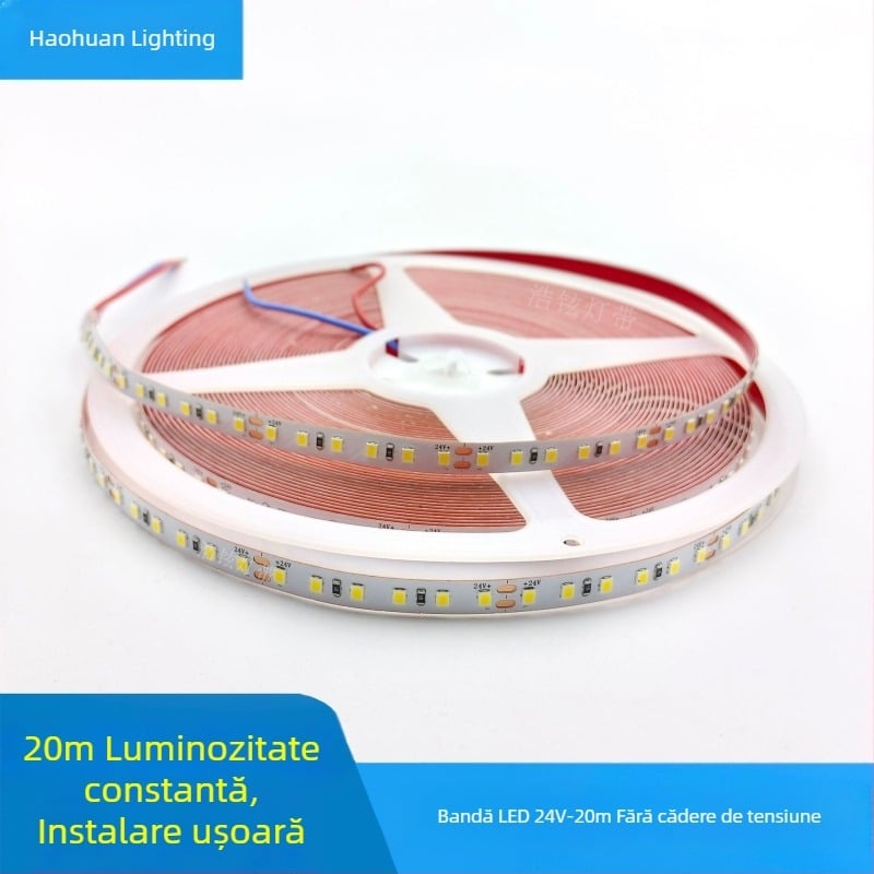 Bandă LED 24V2835, 20 m, fără scădere de tensiune, autoadezivă pentru tavan, iluminare COB liniară