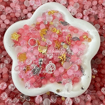 Kit DIY cu mărgele din sticlă multicolore, 6/8/10 mm, pentru brățări, coliere și lanțuri de telefon