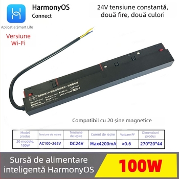 Sursă magnetică pentru lampă cu certificare HarmonyOS, integrată în aplicația Smart Life, 24V tensiune constantă, doi conductori, culoare dublă, sistem de 20 canale