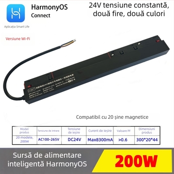 Sursă magnetică pentru lampă cu certificare HarmonyOS, integrată în aplicația Smart Life, 24V tensiune constantă, doi conductori, culoare dublă, sistem de 20 canale