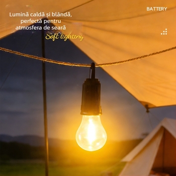 Lampă solară pentru camping, reîncărcabilă, stil retro, lampă LED cu filament wolfram, iluminare de urgență pentru exterior