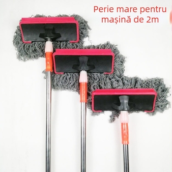 Perie telescopică pentru spălat mașini, cu tijă din oțel inoxidabil de 2 m și fibre de bumbac, gri