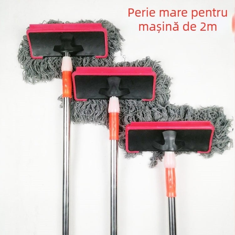 Perie telescopică pentru spălat mașini, cu tijă din oțel inoxidabil de 2 m și fibre de bumbac, gri