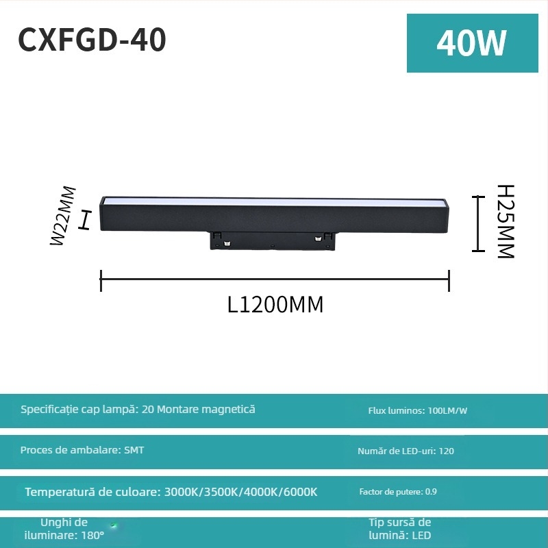 Lampa magnetică cu bandă, încastrată, spoturi LED liniare, fără ramă, pentru living și dormitor