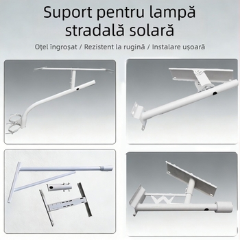 Suport solar pentru iluminat stradal, cu braț pentru lampă și clemă pentru stâlp