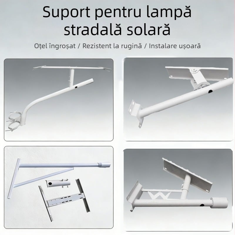 Suport solar pentru iluminat stradal, cu braț pentru lampă și clemă pentru stâlp