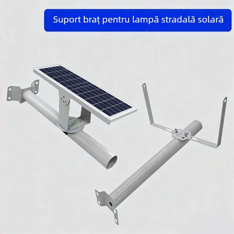 Suport solar pentru iluminat stradal, cu braț pentru lampă și clemă pentru stâlp