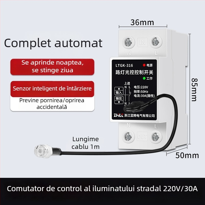 Comutator de control pentru iluminatul stradal cu senzor de lumină inteligent, controler microcomputer 220V