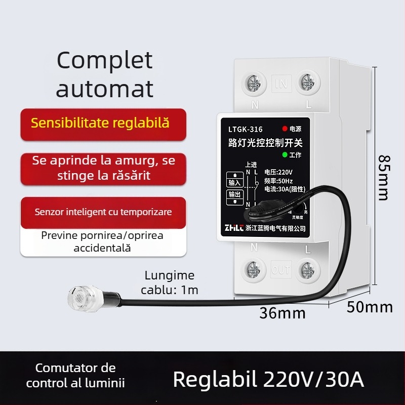 Comutator de control pentru iluminatul stradal cu senzor de lumină inteligent, controler microcomputer 220V