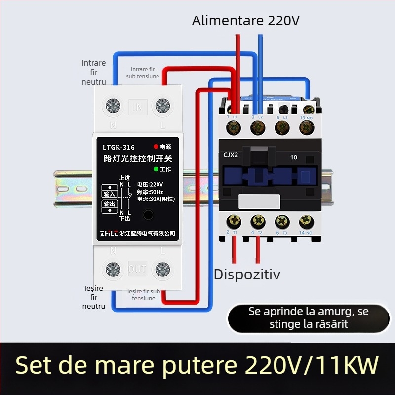Comutator de control pentru iluminatul stradal cu senzor de lumină inteligent, controler microcomputer 220V