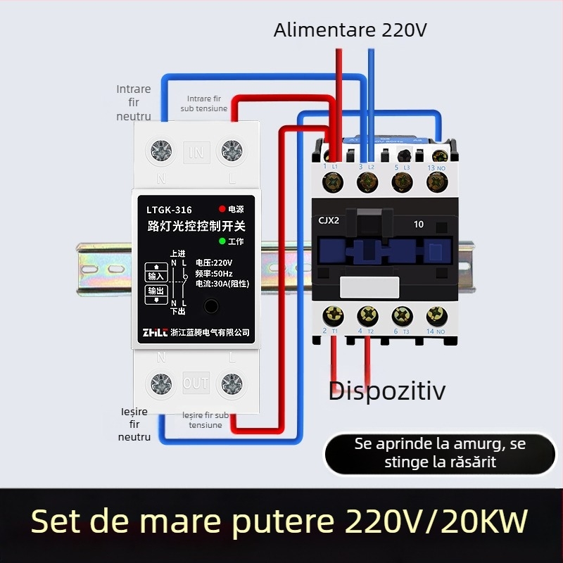 Comutator de control pentru iluminatul stradal cu senzor de lumină inteligent, controler microcomputer 220V