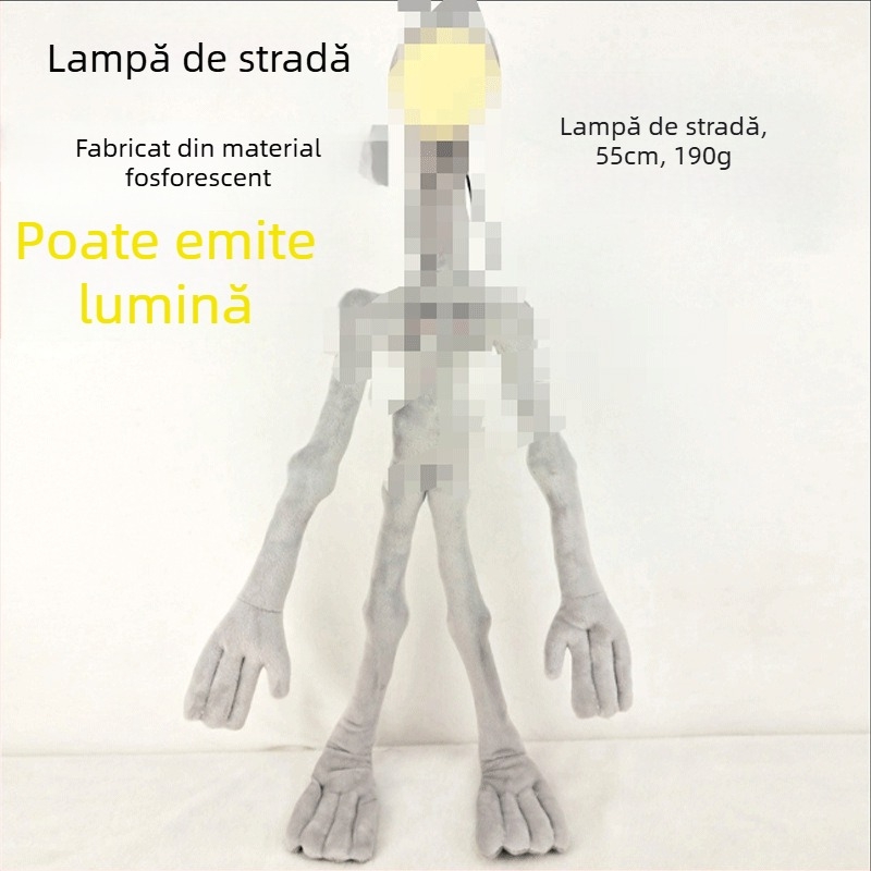 Dragon din pluș cu cap de felinar stradal și lumină de noapte, decor de Halloween și cadou pentru copii.