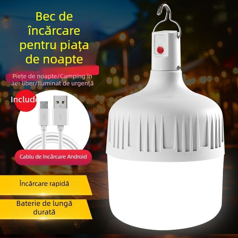 Lampă LED reîncărcabilă cu baterie încorporată, bază E14, 600 lm, fascicul de 170°, IP42, rezistentă la apă pentru exterior, iluminare de urgență, economie de energie, potrivită pentru expoziții