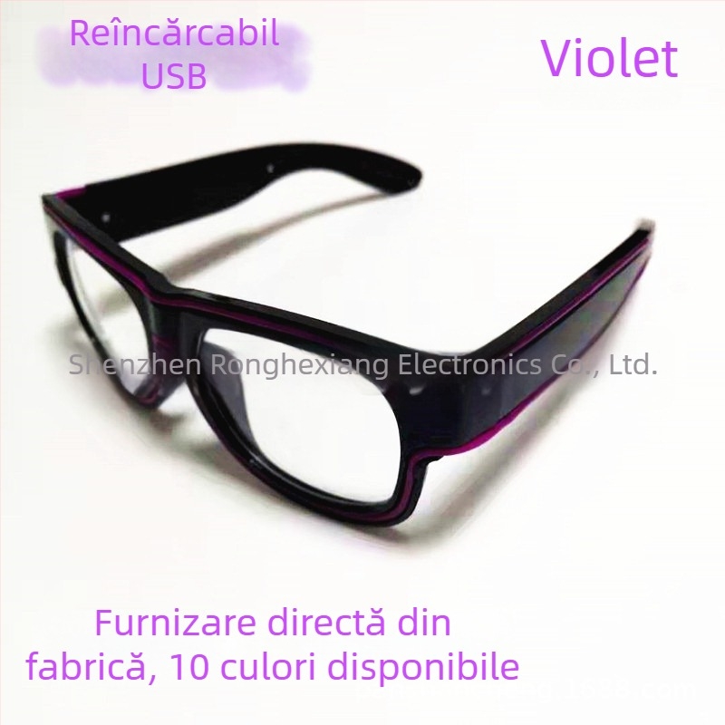 Ochelari EL luminoși, cu baterie litiu-ion, reîncărcabili, interfață USB, pentru atmosferă de petrecere
