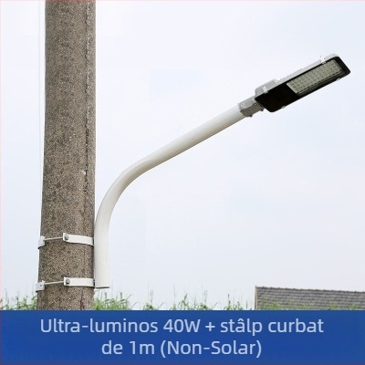 Stâlp solar pentru iluminat stradal, cu braț de montaj și clemă de perete, țeavă din oțel galvanizat, model FJN080, 495×215×60 mm, LED 30W, 220V