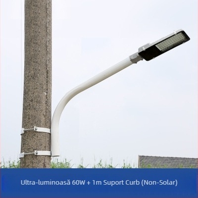 Stâlp solar pentru iluminat stradal, cu braț de montaj și clemă de perete, țeavă din oțel galvanizat, model FJN080, 495×215×60 mm, LED 30W, 220V