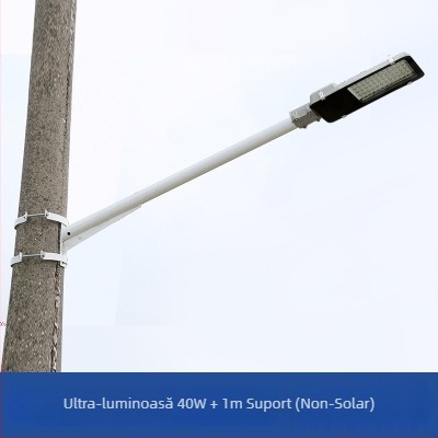 Stâlp solar pentru iluminat stradal, cu braț de montaj și clemă de perete, țeavă din oțel galvanizat, model FJN080, 495×215×60 mm, LED 30W, 220V