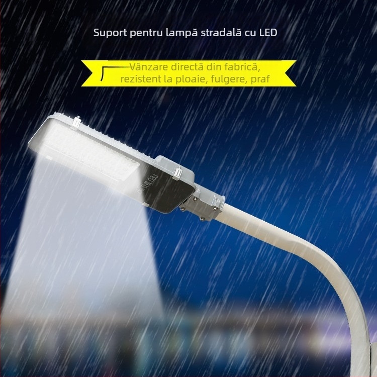 Stâlp solar pentru iluminat stradal, cu braț de montaj și clemă de perete, țeavă din oțel galvanizat, model FJN080, 495×215×60 mm, LED 30W, 220V