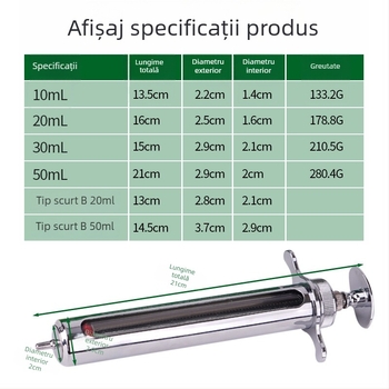 Seringă veterinară din oțel inoxidabil pentru porcine, bovine și oi – seringă metalică pentru injecții animale