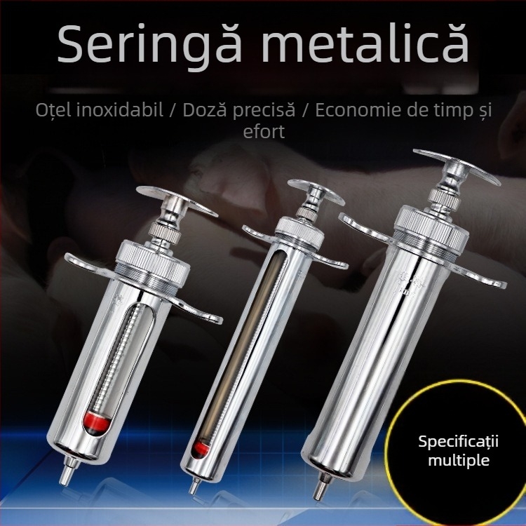 Seringă veterinară din oțel inoxidabil pentru porcine, bovine și oi – seringă metalică pentru injecții animale