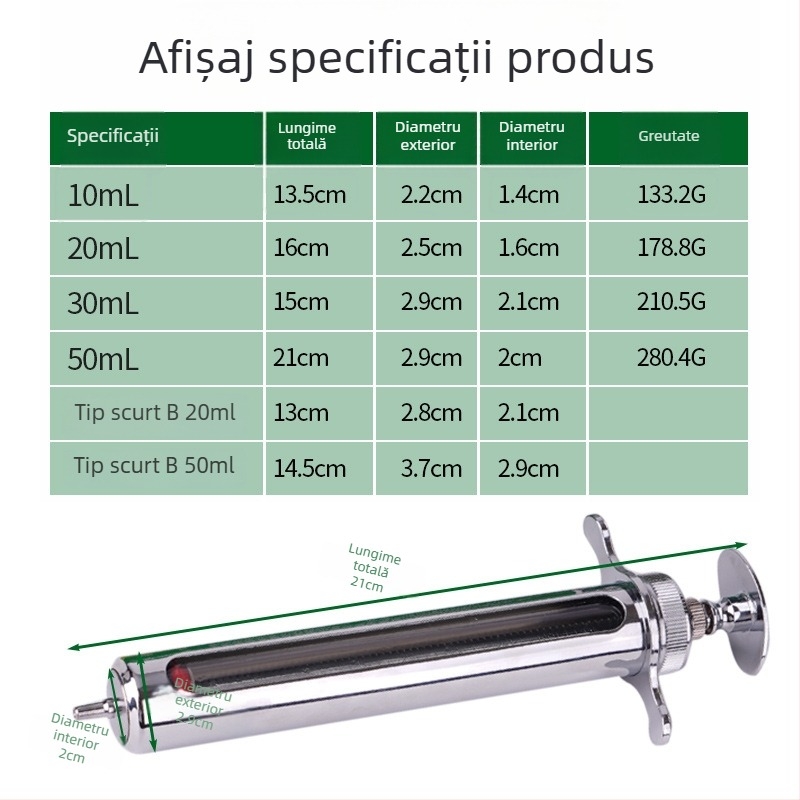 Seringă veterinară din oțel inoxidabil pentru porcine, bovine și oi – seringă metalică pentru injecții animale