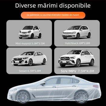 Protecție de mașină de unică folosință, husă auto transparentă din plastic, protecție solară și împotriva ploilor, universală, potrivită pentru vopsire cu spray, husă antipraf