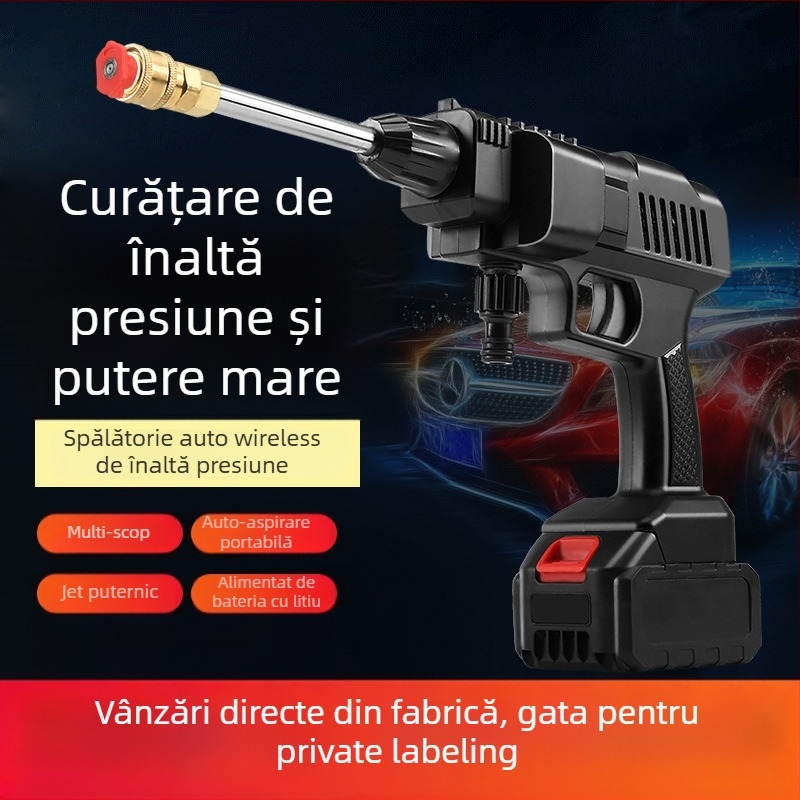 Dispozitiv de spălat auto fără fir, portabil, reîncărcabil, pistol de apă de înaltă presiune cu pompă puternică