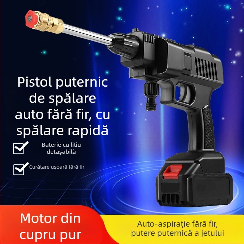 Dispozitiv de spălat auto fără fir, portabil, reîncărcabil, pistol de apă de înaltă presiune cu pompă puternică