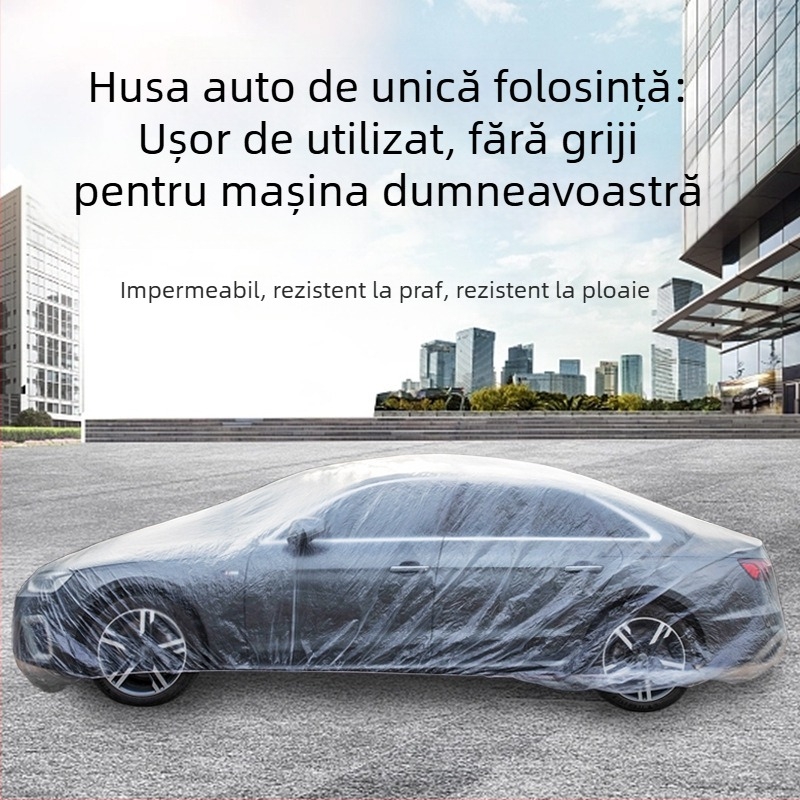 Husă de mașină de unică folosință, transparentă, din peliculă PE, impermeabilă la ploaie, pentru exterior, împotriva prafului