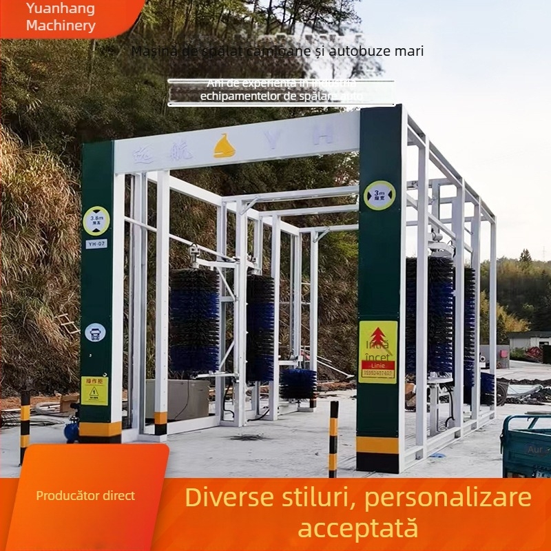 Sistem automat de spălare pentru autobuze mari, cu structură portalană şi curățare inteligentă la înaltă presiune