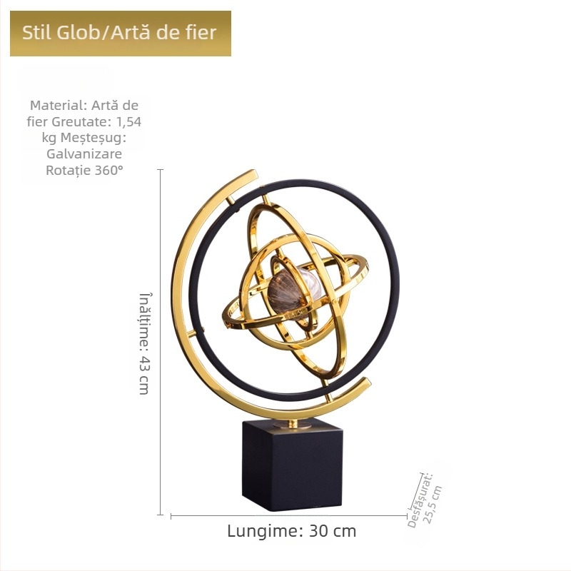 Glob metal rotativ în stil european, ornament de birou pentru sufragerie