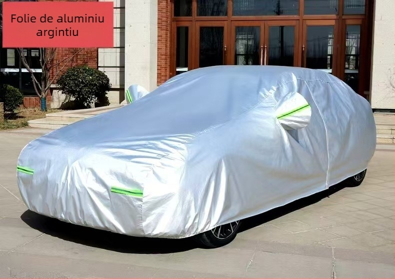 Acoperire auto cu acoperire completă, pentru toate anotimpurile, protecție solară cu film de aluminiu, protecție împotriva ploii, izolație termică, husă anti-praf groasă