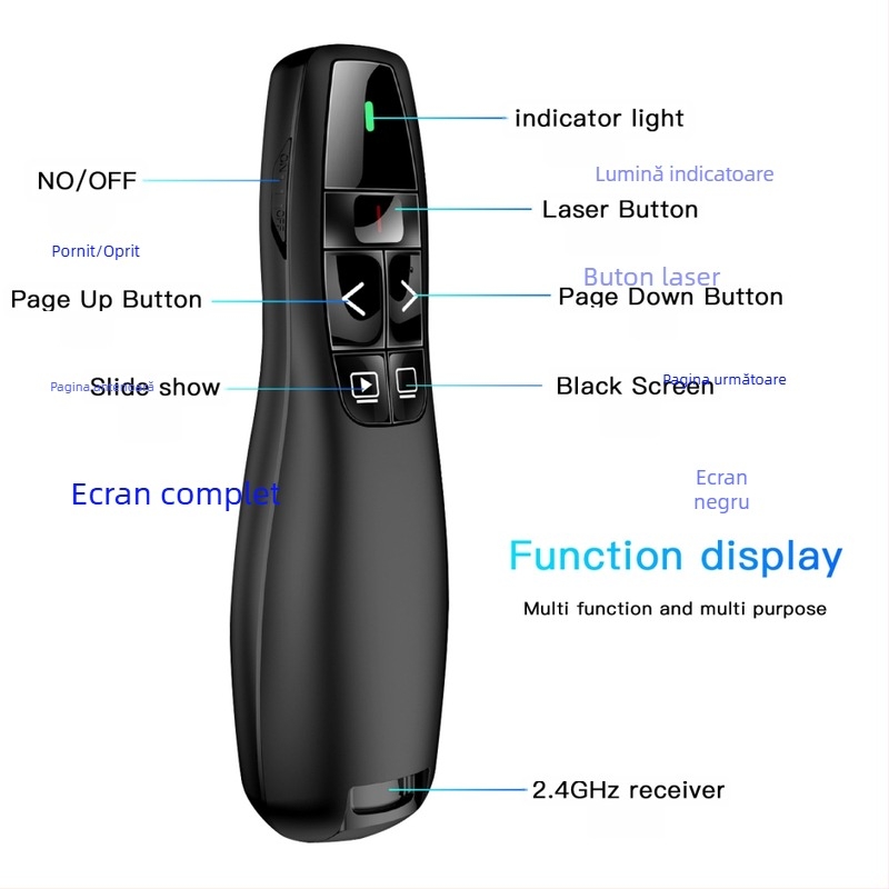 Seewo stilou pentru tablă cu schimbarea paginilor, pentru profesori, prezentator PPT, multifuncțional cu laser pointer, redare pe ecran complet/ecran negru, mouse aerian, LED verde