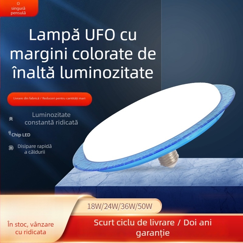 Lampa LED UFO cu margine albastră și abajur PC, rotundă, pentru uz casnic și comercial