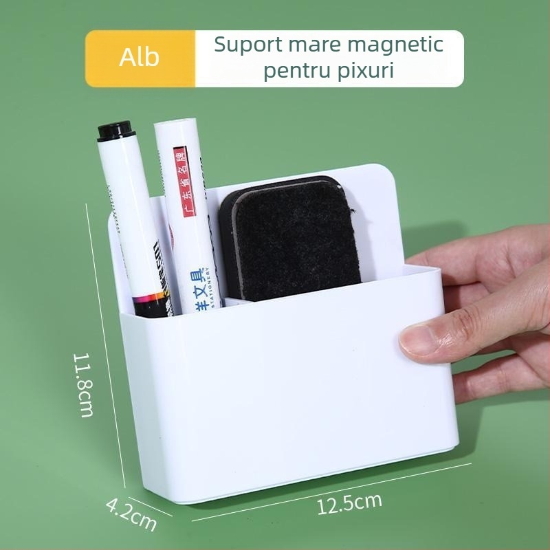 Suport magnetic pentru pixuri pentru tablă, montat pe perete, cu două compartimente și imprimare a logo-ului