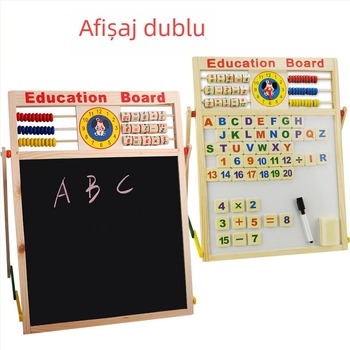 Tablă de desen magnetică, cu față dublă pentru copii, suport din lemn – jucărie de scriere multifuncțională