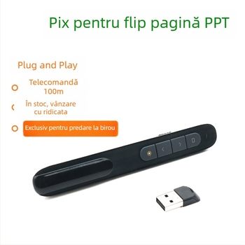 Stilou laser wireless pentru schimbarea paginilor cu receptor 2,4 GHz – pointer PPT, Negru