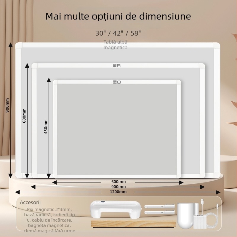 Tablă magnetică albă de 42 inch, pentru uz casnic, montată pe perete și portabilă, fără găuri pentru instalare, pentru birouri și săli de întâlniri