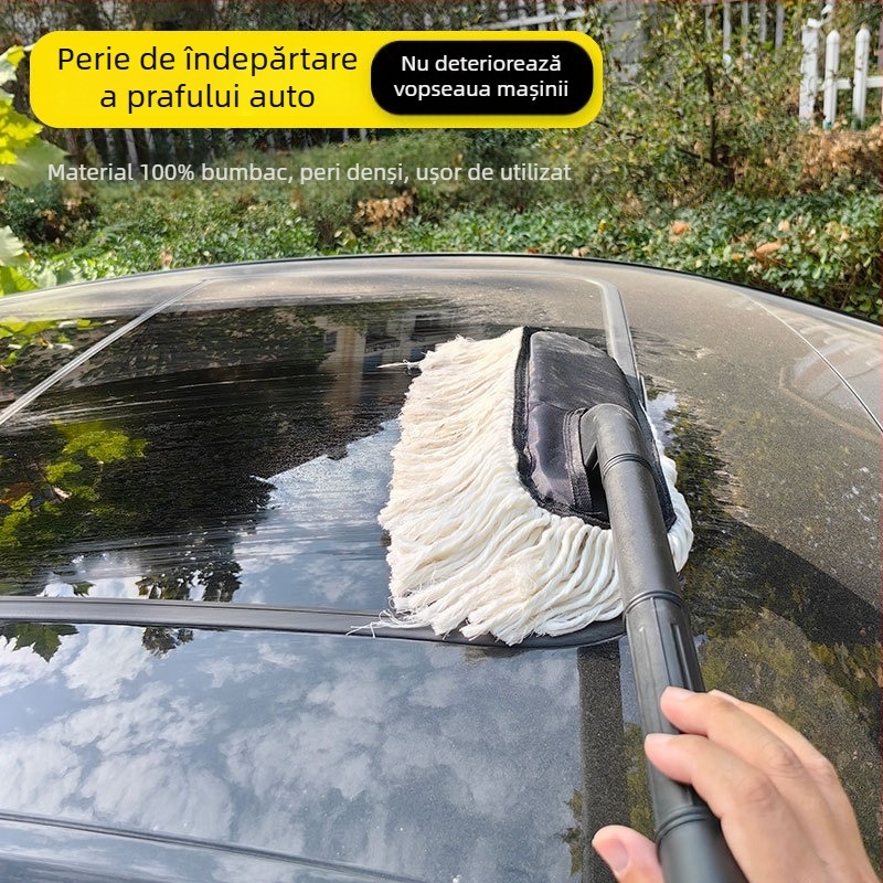 Perie telescopic din bumbac pentru îndepărtarea prafului, aplicarea cearii și lustruirea mașinii