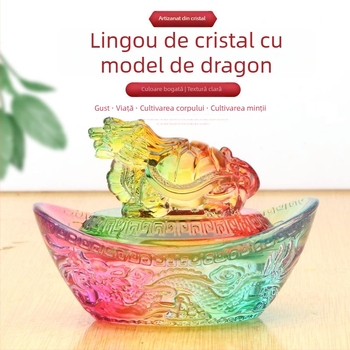 Ornament Feng Shui din cristal: dragon-țestoasă și simbolul bogăției, sticlă colorată, decor pentru birou