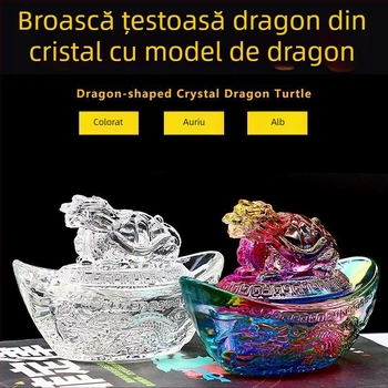 Ornament Feng Shui din cristal: dragon-țestoasă și simbolul bogăției, sticlă colorată, decor pentru birou